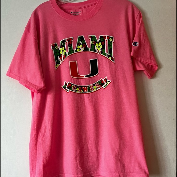 Champion Women’s Miami Canes Short Sleeved Pink Tee - Picture 1 of 3